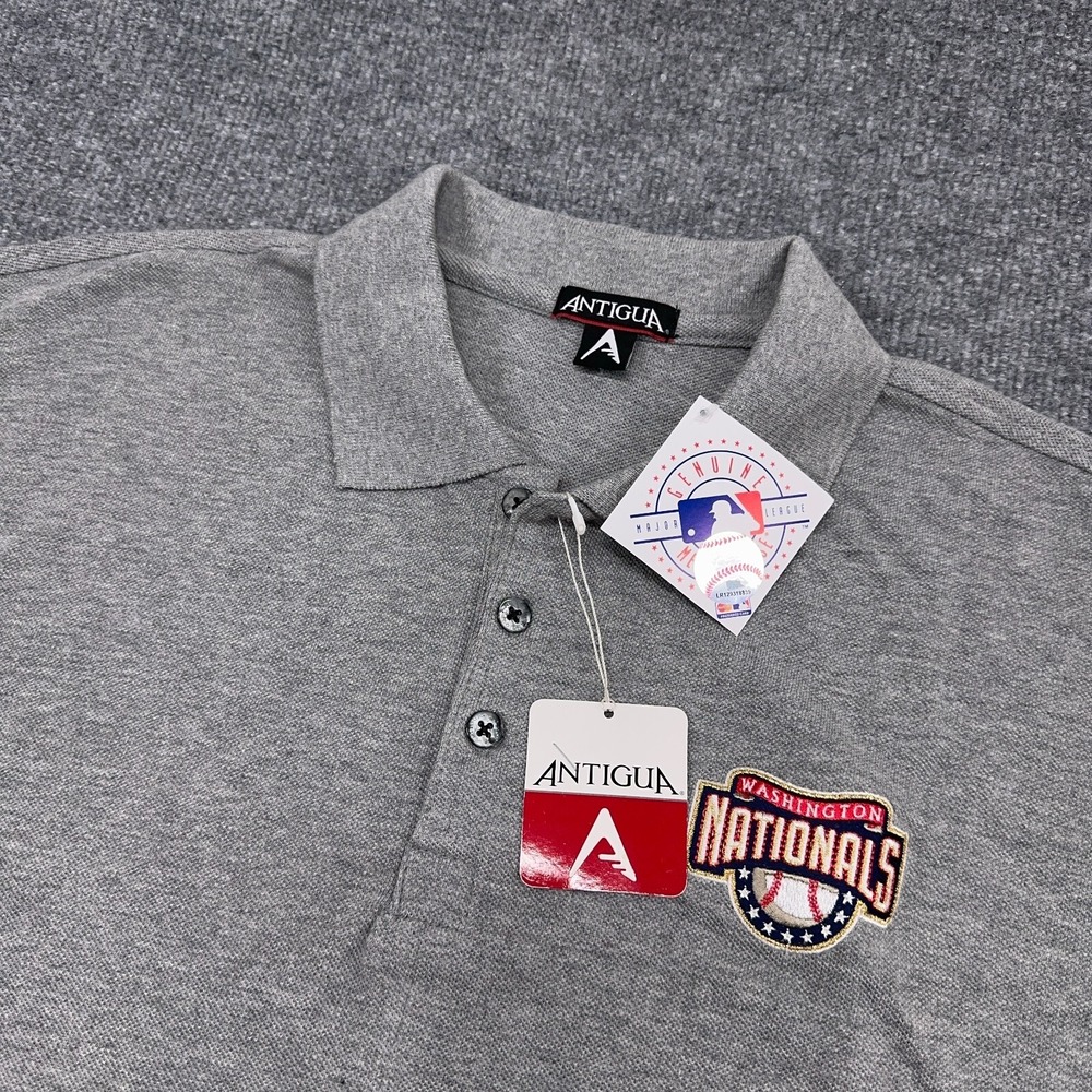Washington Nationals Polo Golf Shirt Men 2XL Gray MLB Knit Baseball Short Sleeve